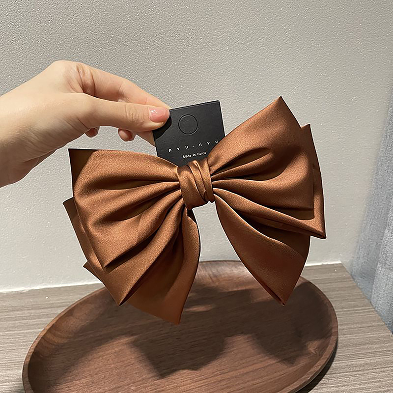 Grampo de cabelo grande laço para mulheres, monocromático cetim rabo de cavalo hairpin, streamer vermelho elegante, acessórios simples para meninas, moda: Champagne