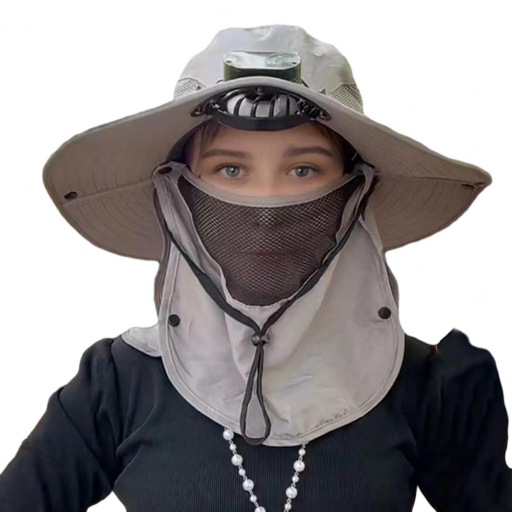 Kapelusz z wentylatorem słonecznym z osłoną twarzy i klapką na szyję UPF 50+ Kapelusz z wentylatorem słonecznym USB Męnarty letni kapelusz wędkarski na zewnątrz: biały