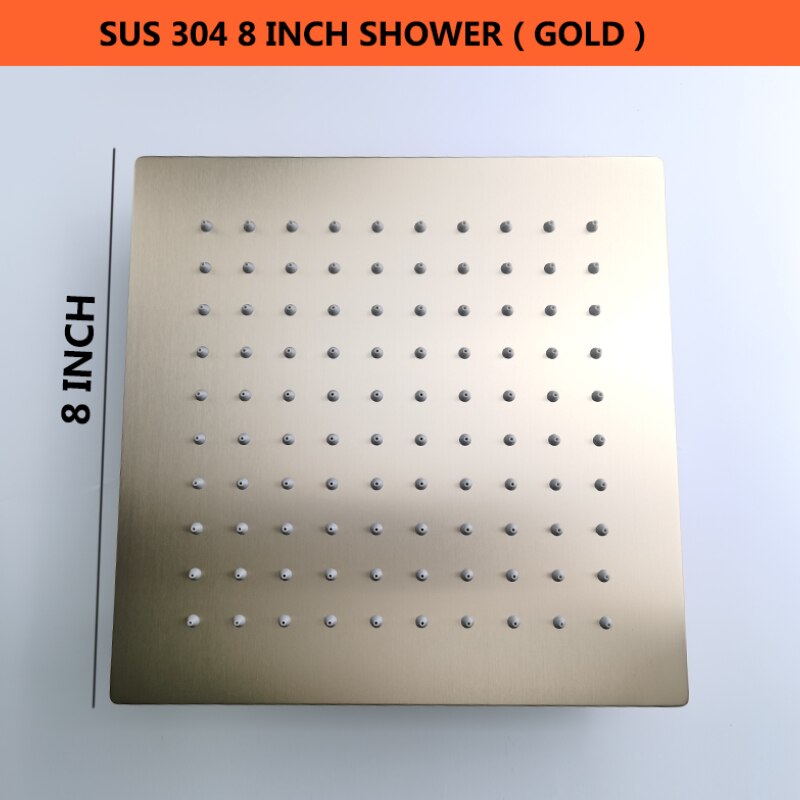 Overhead Shower Set Top Ultra Thin 8 Inch Shower Square Brushed Gold Set System Rain Waterfall 1 Function Swivel Shower Cold: 8 inch Top Shower