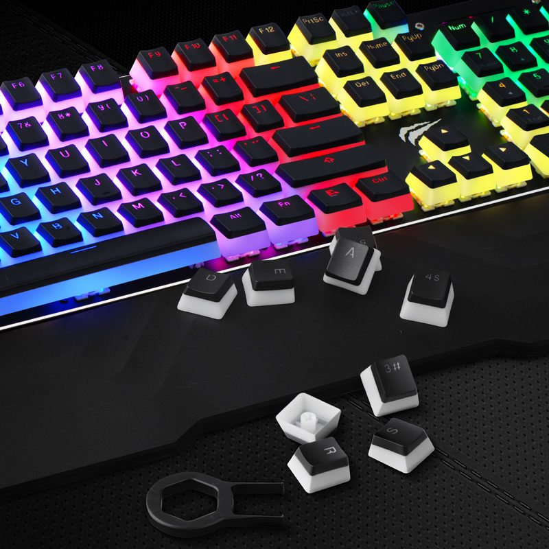 Havit Keycaps Pbt Pudding Keycap Set Double Shot Backlit Met Puller Voor Diy Cherry Mx Mechanische Toetsenbord, black & White