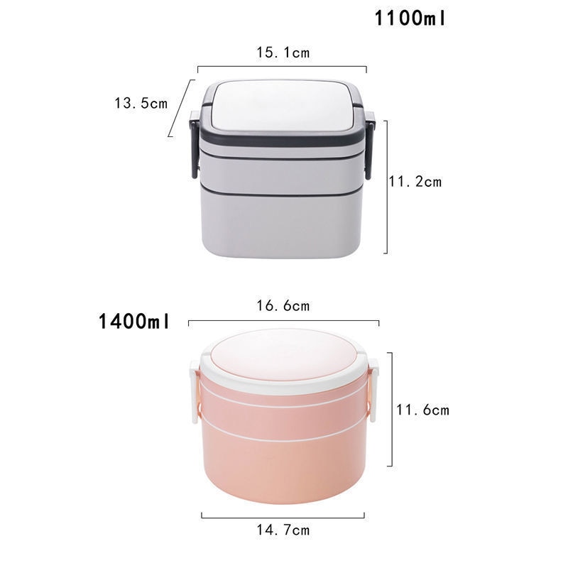 1100ml Portable 2 Layer Healthy Lunch Box Food Container Microwave Oven Lunch Bento Boxes With Cutlery Lunchbox