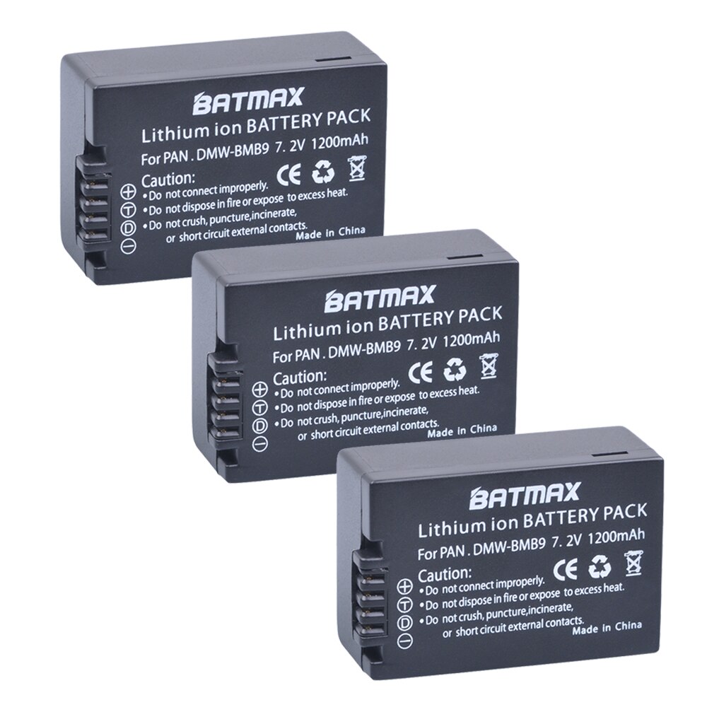 Batmax 1200mAh DMW-BMB9 camera Li-ion battery for Panasonic Lumix DMC-FZ40K,FZ45K, FZ47K,FZ48K,FZ60,FZ70,FZ100,FZ150: 3 battery