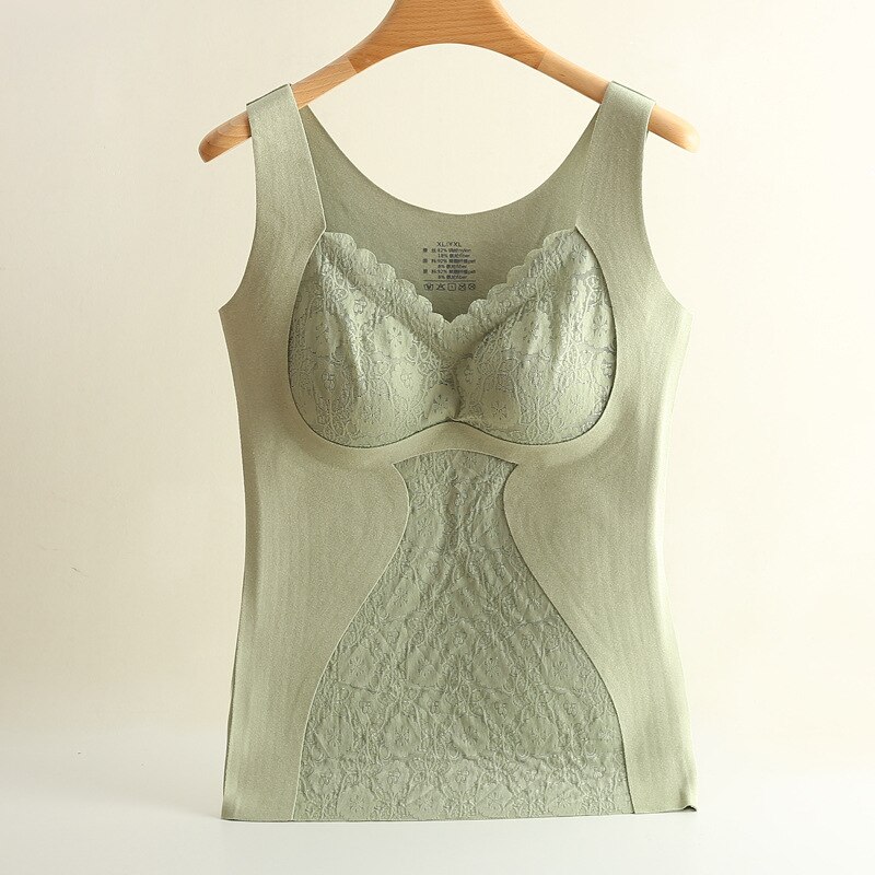 Thermal Underwear Women Fall/winter Wear With Chest Pad Lace Wide-shoulder Vest &amp; Polyester Fiber Velvet Heating &amp; Warm Vest