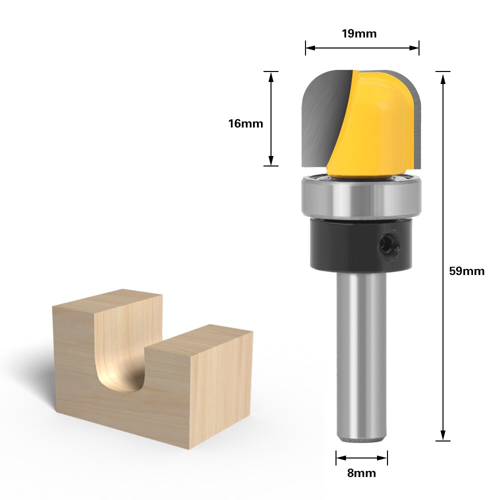 3/4 &quot; diameter skål &amp; bakke skabelon overfræser bit  - 1/4 &quot;  ,6mm skaft: 8 x 19.05