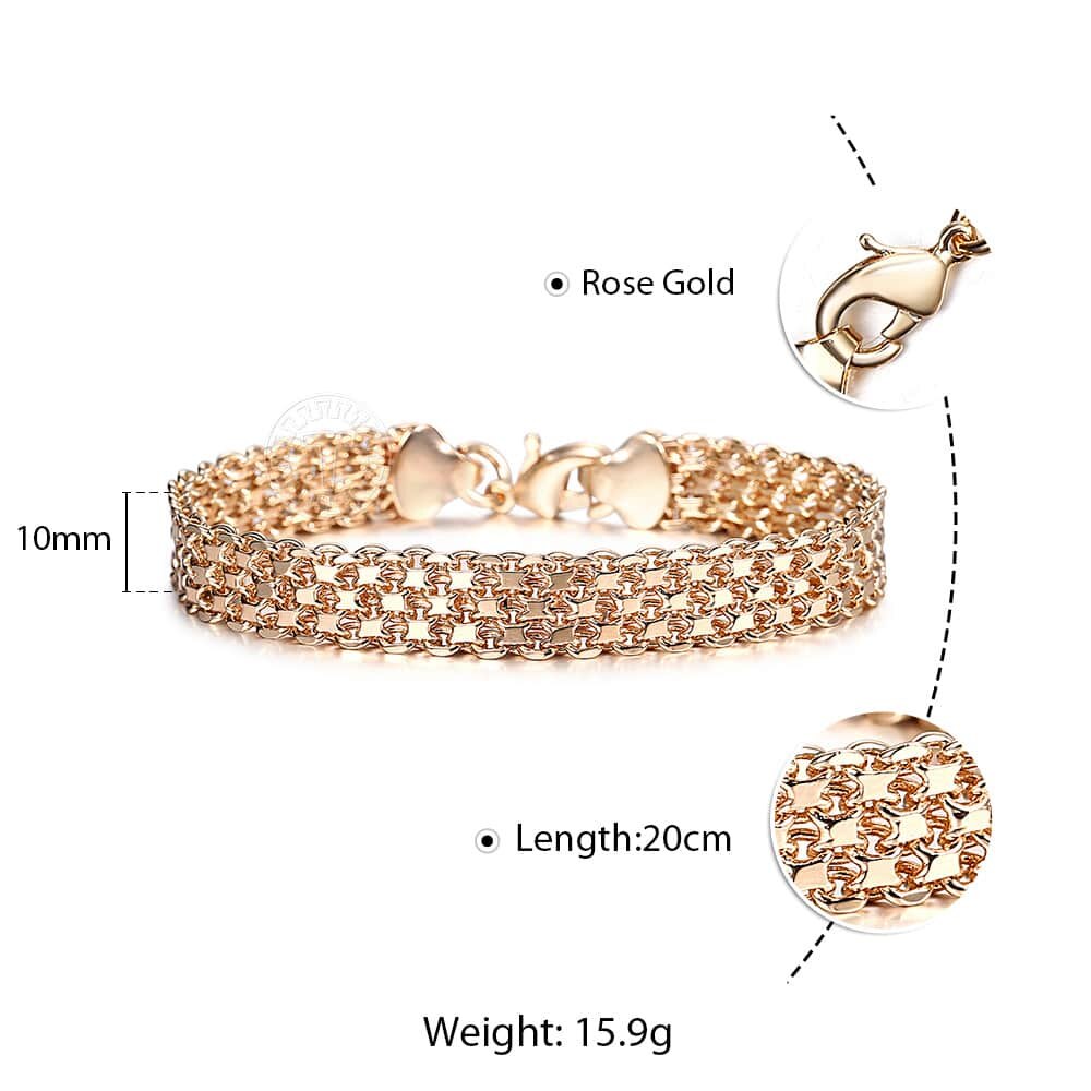 10mm 12mm Big 585 Rose Gold Link Chain Bracelet Double Weaving Rolo Cable Curb Bracelet for Men Women Jewelry LCBB01