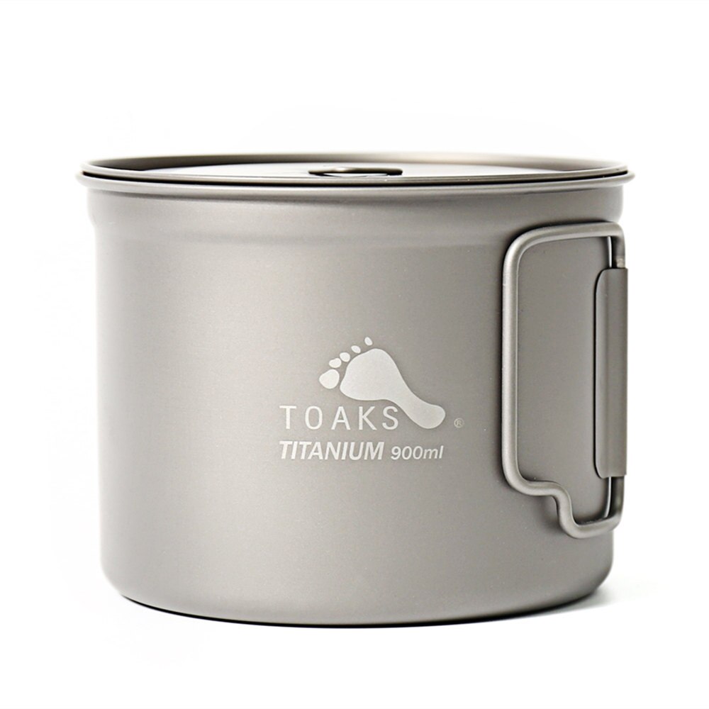 TOAKS POT-900-D115 Pure Titanium Cup Ultralight Outdoor Mok met Deksel en Opvouwbaar Handvat Camping Kookgerei 900ml 124g
