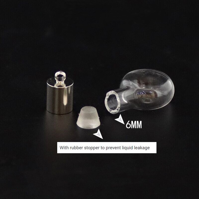 2pc 6mm mischen bilden glas Phiole Anhänger (metall kappe mit gummi stecker Mini glas charme/flasche miniatur fläschchen schmuck halskette