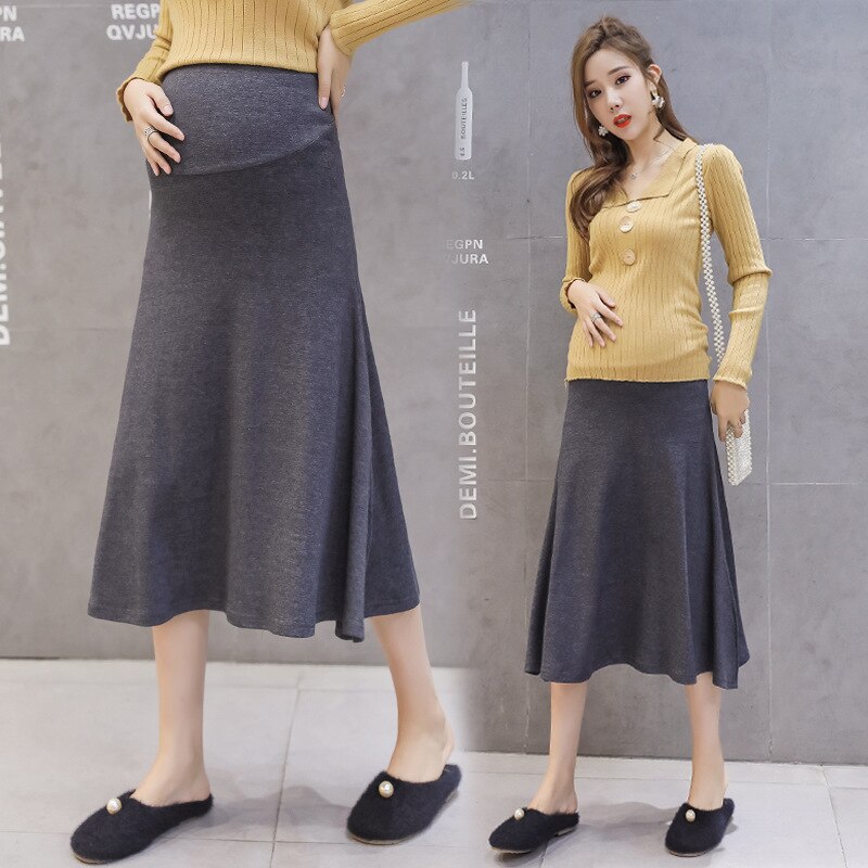Falda larga de punto para mujer embarazada, vestido de maternidad, de otoño,