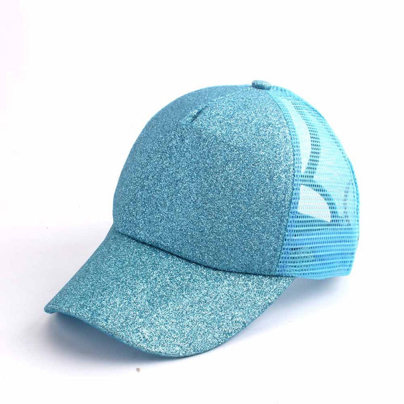 Summer Mesh Baseball Caps For Women Glitter Matte Ponytail Cap Shining Sequins Messy Bun Snapback Hip Hop Hat