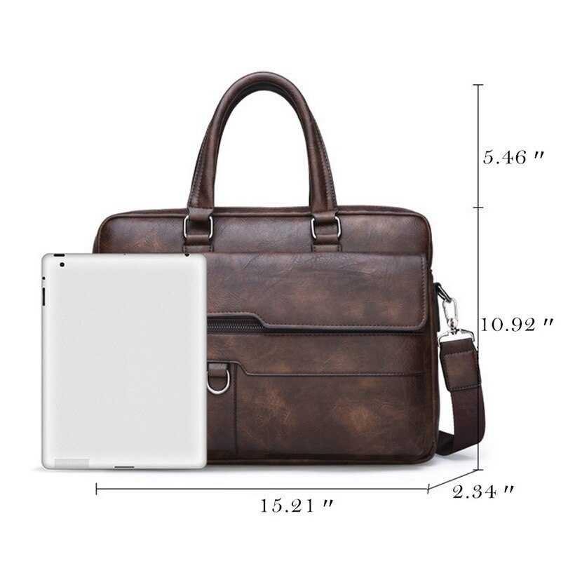 Retro Men Solid Color Bag Faux Leather Briefcase Large Capacity Tote Shoulder Bag Large Casual Business Laptop Briefcase