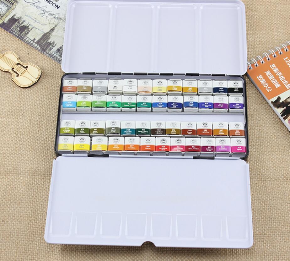 Mungyo 12 24 48 farve ensfarvet akvarelmaling sæt bærbar metalboks akvarel pigment kunstner tegning akvarel papir leverancer