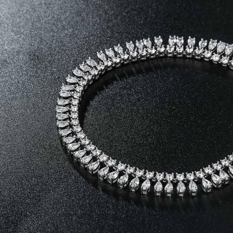 Weimanjingdian Shiny Teardop Zirconia Cz Crystal Tennis Enkelbanden Voor Vrouwen In Wit Goud Kleur Plated