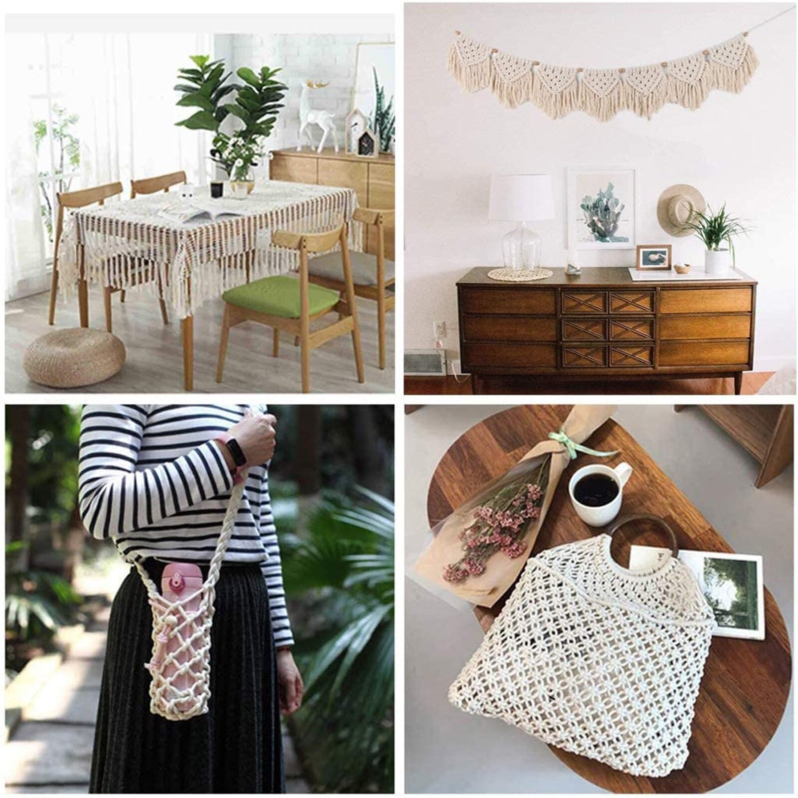 Wooden Craft Macrame Cord Natural Cotton Rope With Wood Stick Wooden Bead For Diy Teether Macrame Kit Wall Hanging Cotton #T2G