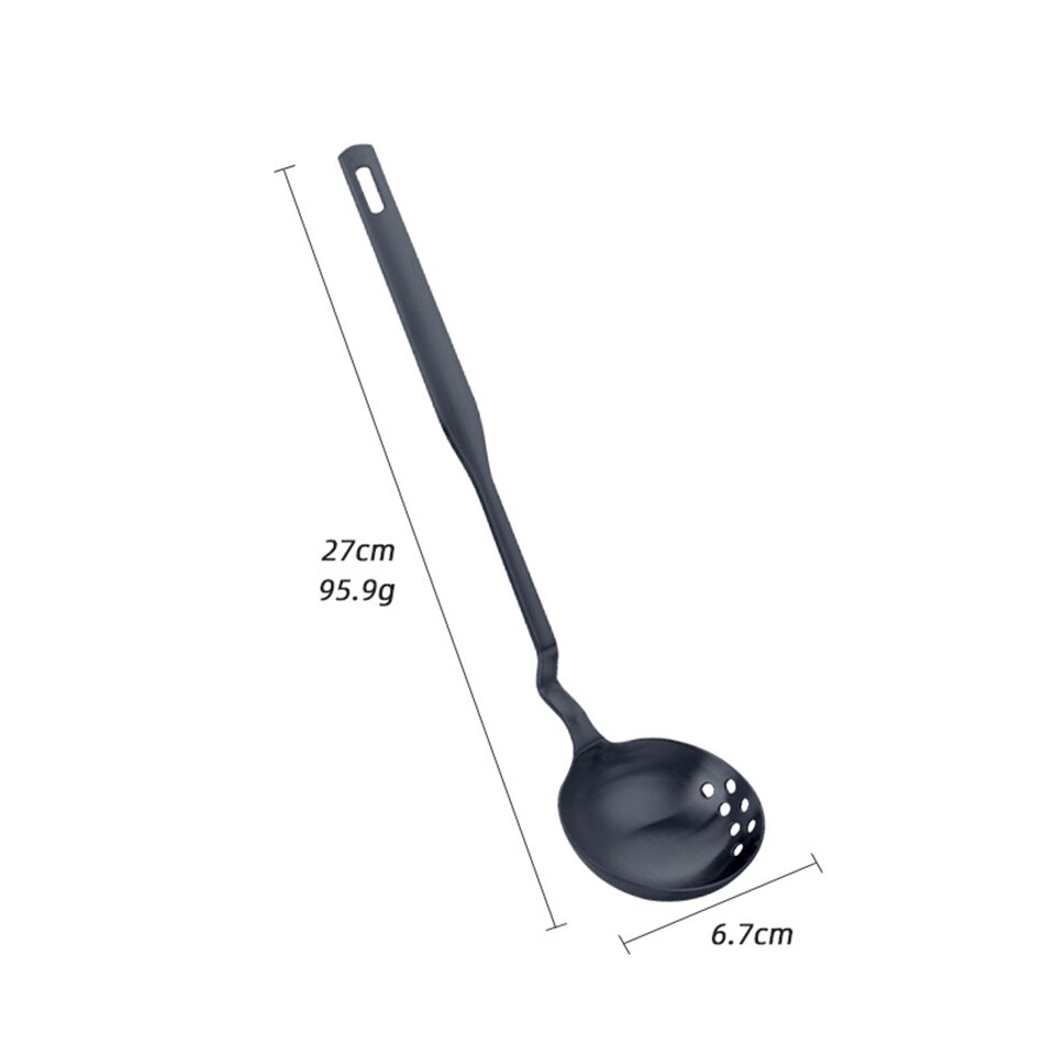 Curved Hanging Long Handle Ladle Spoon Pot Big Colander Strainer Spoon Soup Ladle Stainless Steel Kitchen Cooking Tool: Black