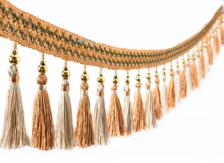 Cinta de ajuste de flecos para cortina, accesorio de decoración de encaje con cuentas para costura, 1 M, 6CM de ancho: B