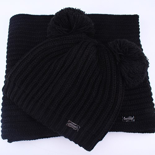 Furtalk lasten talvihattu ja huivisetti lapsille lämmin talvi kaksinkertainen pom pom hattu poikavauva tytöt fleece neulottu pipo hattu ja huivi: Musta
