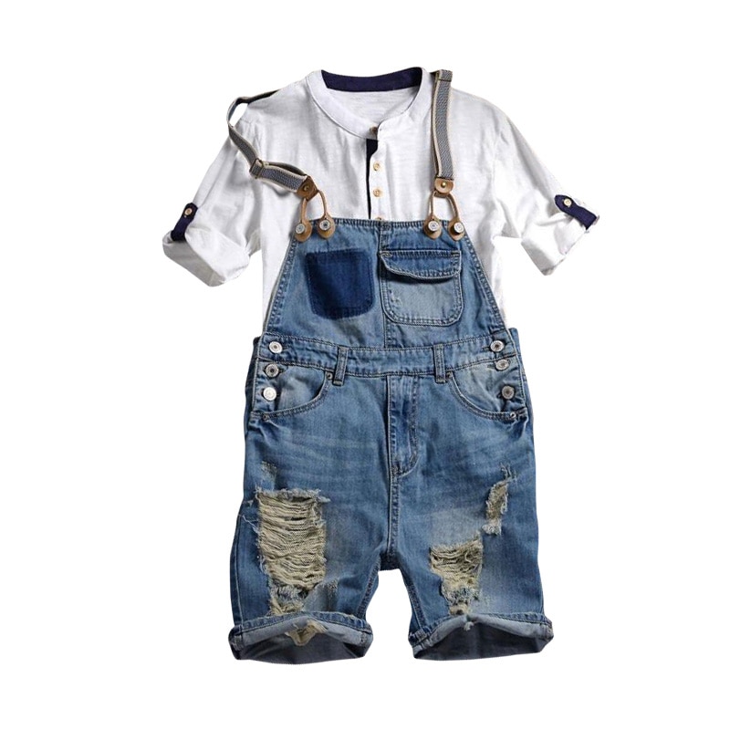 Heren strakke rechte broeken distressed jeans gescheurde jumpsuit gewassen jeans denim overalls mannelijke casual broek bretels slabbetjes