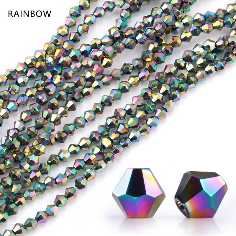 Belagt farve 4mm 100 stk/pakke flerfarvet bicone krystal løse perler glasperler til beklædningsfremstilling