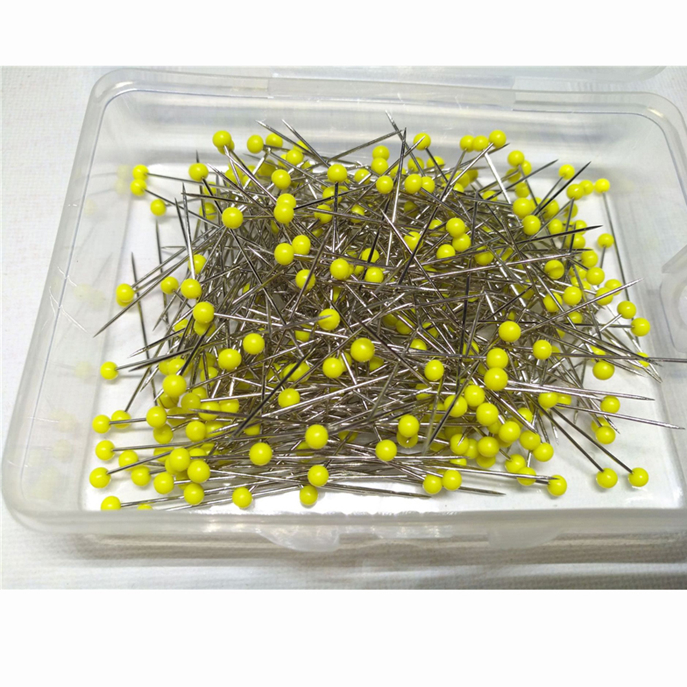 Unid/caja de agujas de coser de , cabeza de cristal coloreada, aguja de punto, agujas de costura, alfileres de seguridad DIY fijos, 100: Amarillo