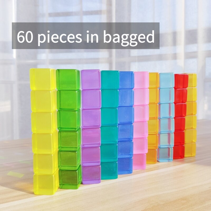 Acryliic Rainbow Blocks Cubes Gem Blocks Toys For Kids Transmission Cubes Stacking Early Educational Toys For Children: 60 pieces in bagged