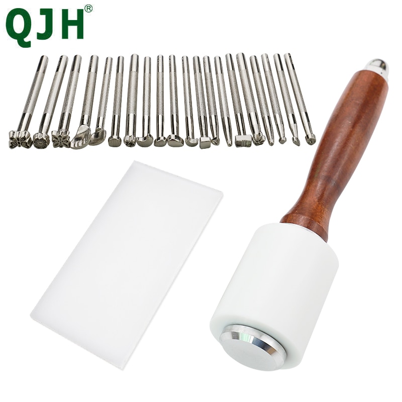 Stylish Leather Engrave Stamping Tools with Hammer and Board, Handmade Special Print on Bag or Leather Fabric, Leather Supplies