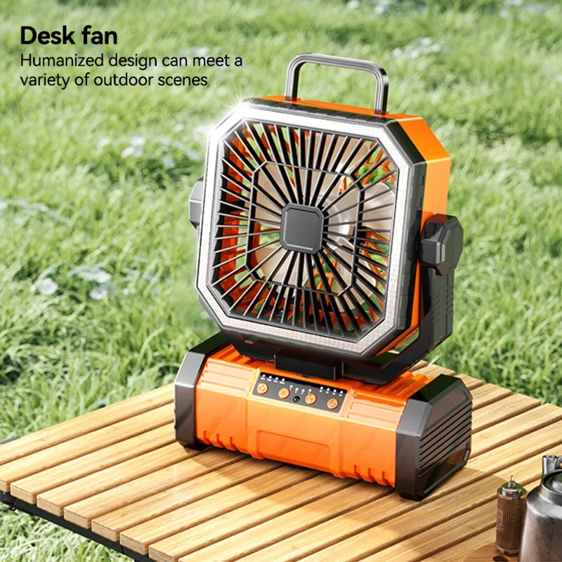 Ventilador de techo para acampar, circulador de Camping recargable de 20000Mah con luz y Control remoto, ventilador de circulación de aire frío para acampar: Naranja