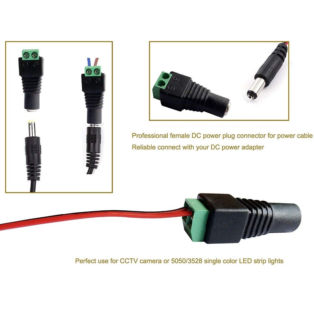 1 pcs DC Conector 5.5mm x 2.1mm Power Jack Feminino Masculino Plug Adapter Para 3528 5050 5630 Único cor LED Strip E Câmera de CCTV