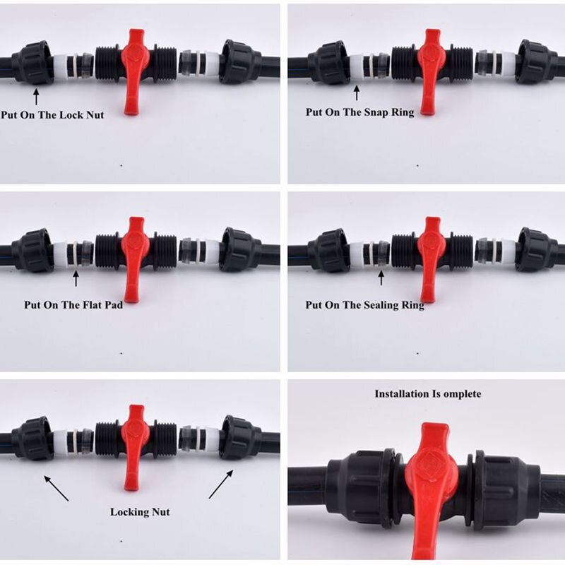 1Pc 20 ~ 63Mm Plastic Pe Valve Tuin Waterleiding Connector Kogelkraan Landbouw Irrigatiesysteem Fittings Quick joint Adapter