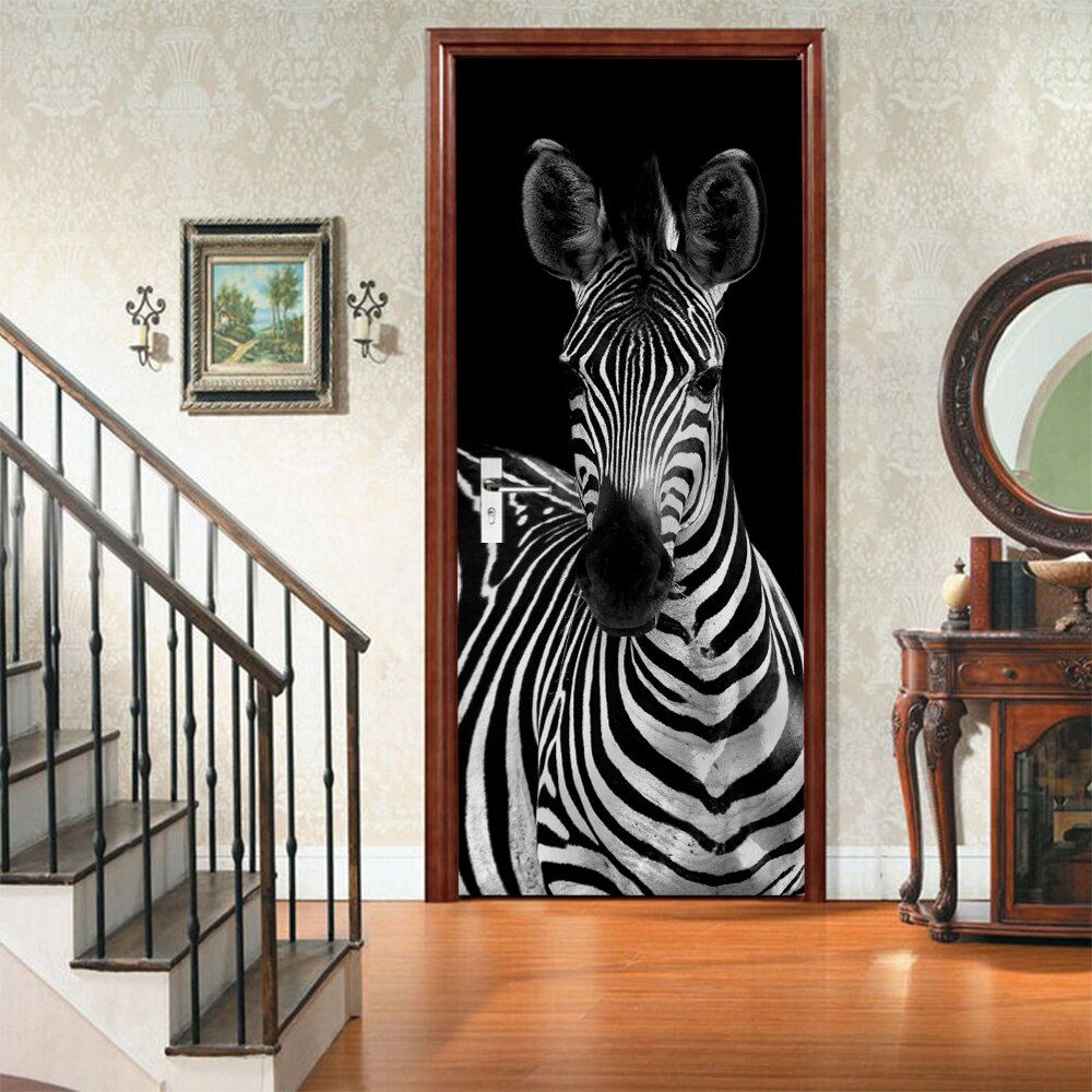 3d zebra dør klistermærker væg klistermærker selvklæbende vandtæt aftagelig