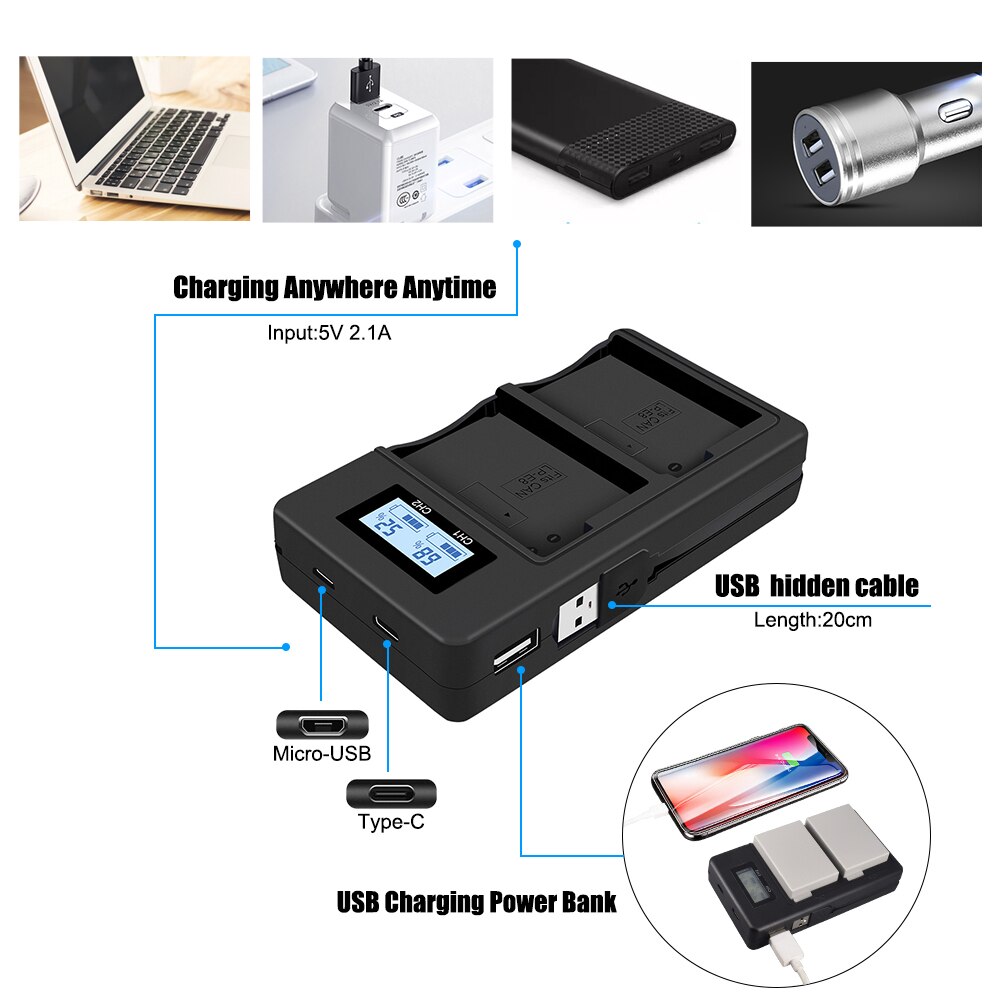 PALO 1 pcs LP-E8 digital battery charger lp e8 LCD intelligent Dual USB charger display lpe8 digital For Canon LP-E8 dedicated