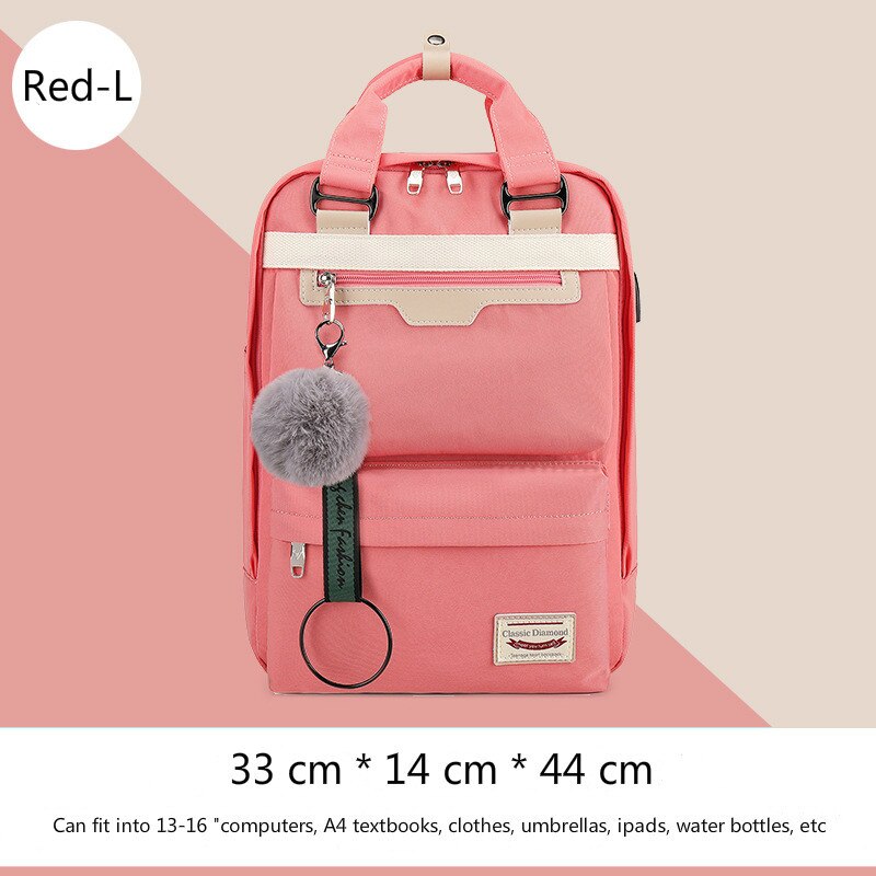 Travel Shoulder Backpacks Children Schoolbags Women Bag Waterproof Nylon Kids Backpack Girls For Middle School Students: Red-L