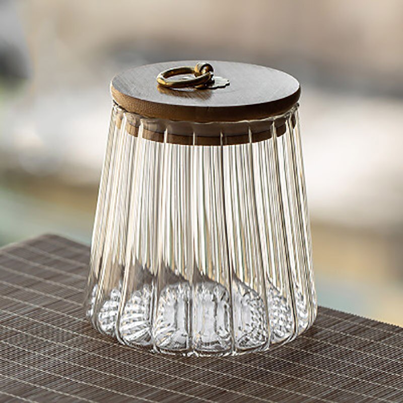 Sucrier Transparent avec couvercle en bois, sucrier, boîtes à épices, boîte à thé, réservoir de grains, ustensiles de cuisine: 650ML