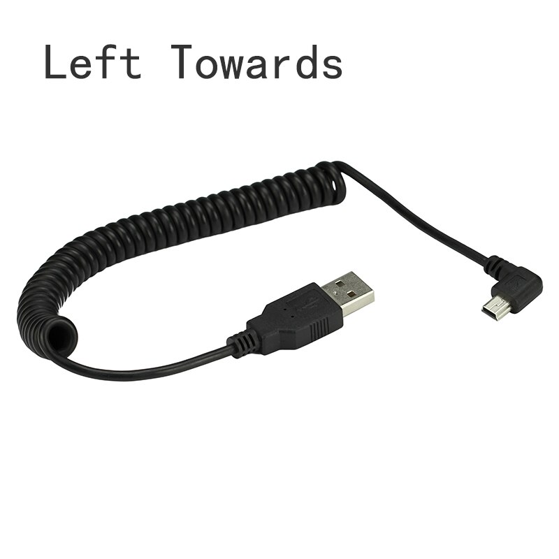 Spring Retractable MINI USB 2.0 Cable 90 Degree Right Angled USB 2.0 5 Pin Data Charging Cable 40CM: Left Towards