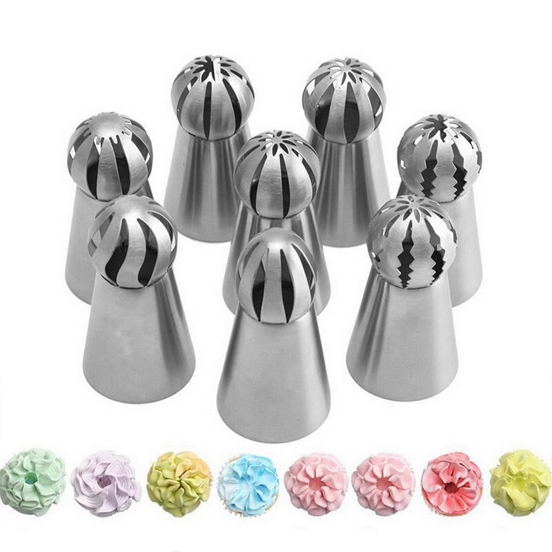 22 Stks/set Russische Icing Piping Tips 1 Pcs Siliconen Tas 2 Koppeling Blad Nozzles Borstel Cupcake Cake Decorating Diy Dessert: 8pcs Piping Nozzles