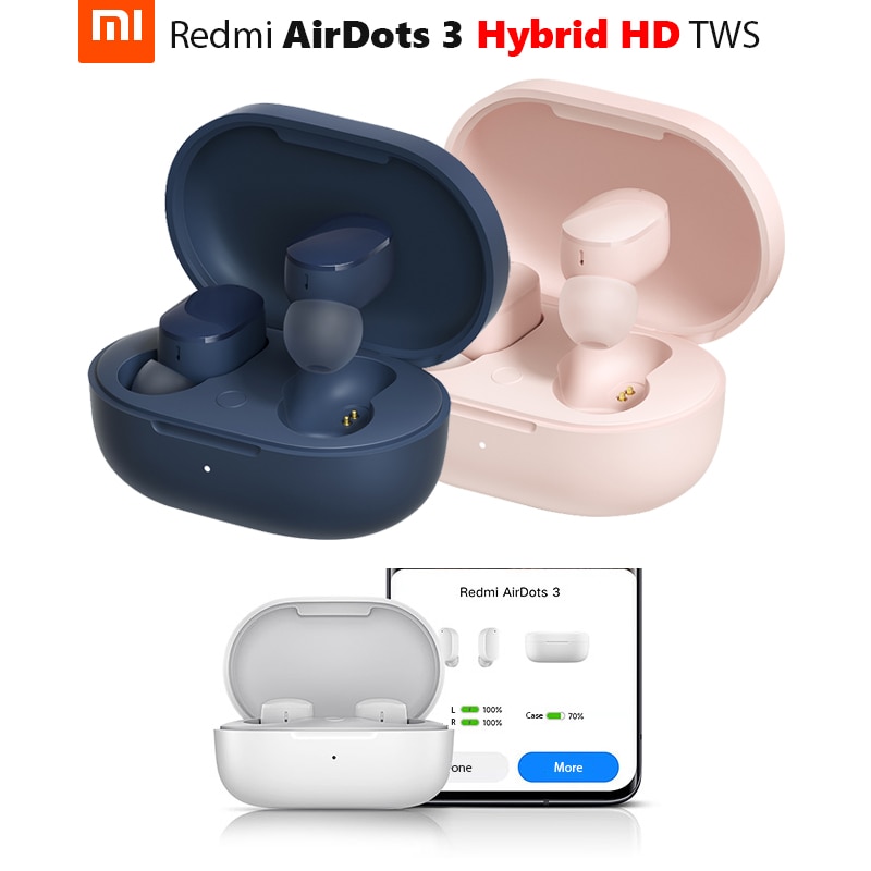 Xiaomi-auriculares Redmi AirDots 3, auriculares híbridos HD TWS, auriculares TWSEJ08LS 30h Life con funda, Solo 7h, Bluetooth 5,2, AptX, detección de baja latencia