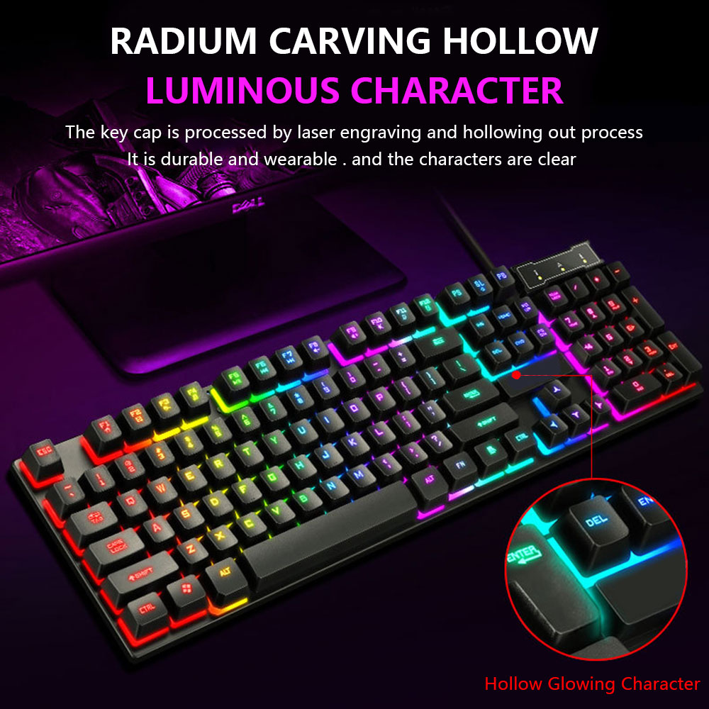 TF200 Rainbow Backlit USB Ergonomic Gaming Keyboard Mechanical Keyboard and Mouse Kit for PC Gaming Keyboard Kit