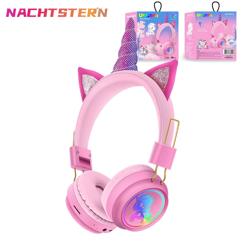 Auriculares inalámbricos con micrófono de unicornio para PC, cascos estéreo de música para teléfono móvil, de cumpleaños para chica, con caja, novedad de
