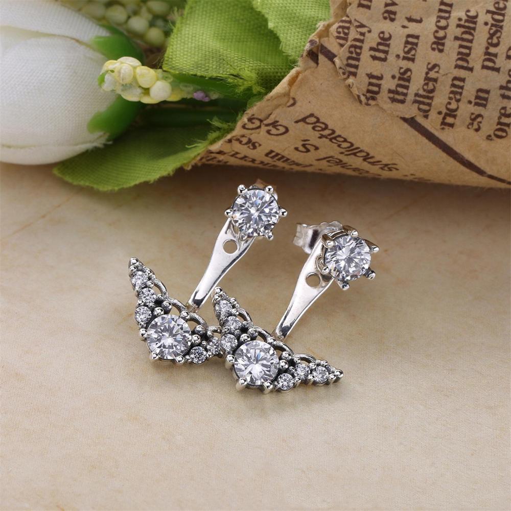 Originele 100% 925 sterling zilveren pandora oorbellen met kristallen luxe oorbellen voor vrouwen fee zirkoon veer pentagram oorbellen