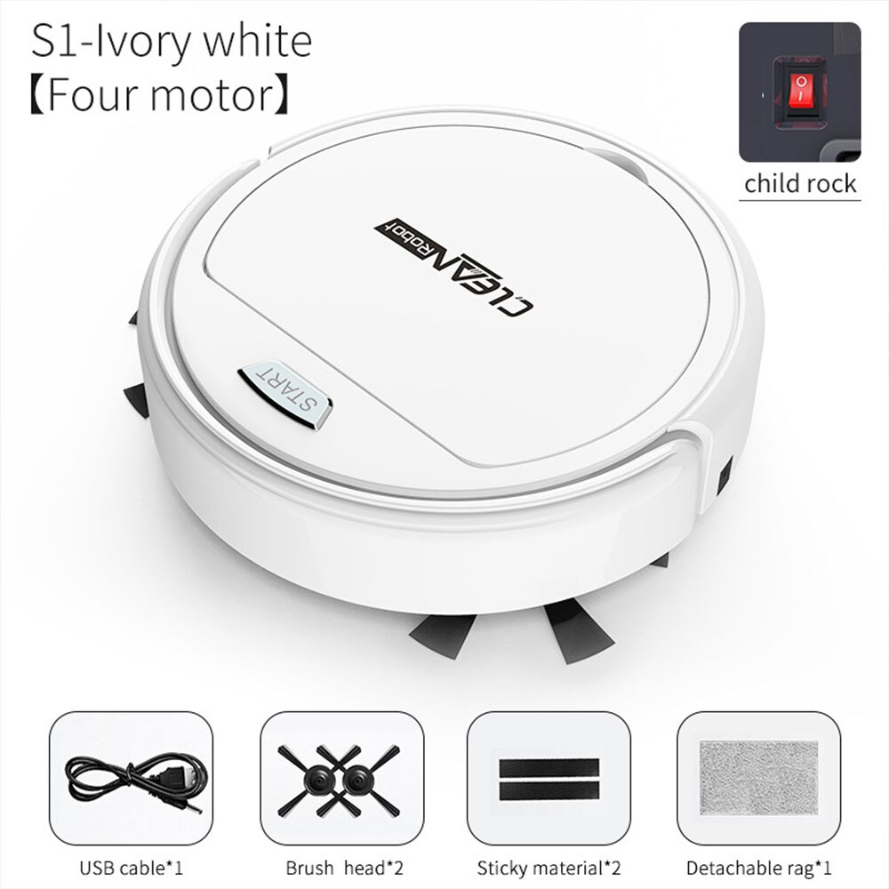 Robot Vacuum Cleaner Sweep Suctions Mops 3in1 Low Noise Dust Sweepers Household Automatic Lazy Smart Vacuum Cleaner: White 4 motors