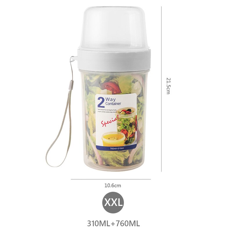 Kitchen Food Storage Containers Transparent Plastic Double-Deck Separable Fruit Nuts Snacks Salad Portable Fresh Keeping Boxes: XXL