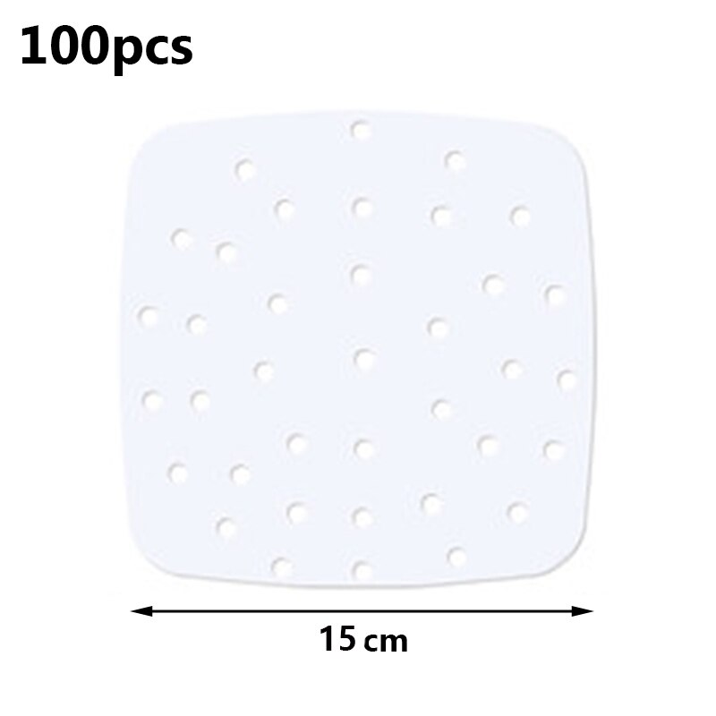 100Pc/Bag Air Fryer Steamer Liners Premium Perforated Wood Pulp Papers Non-Stick Steaming Basket Mat Baking Utensils For Kitchen: 15 cm Brown-S