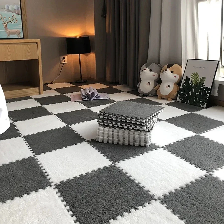Alfombra de suelo de espuma con rompecabezas de felpa de 30x30cm, alfombra creativa de , alfombra entrelazada cuadrada, alfombras esponjosas: Amarillo claro