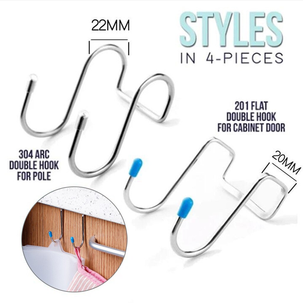 4 pieces of double S-shaped hanging hooks made of stainless steel for the kitchen bathroom
