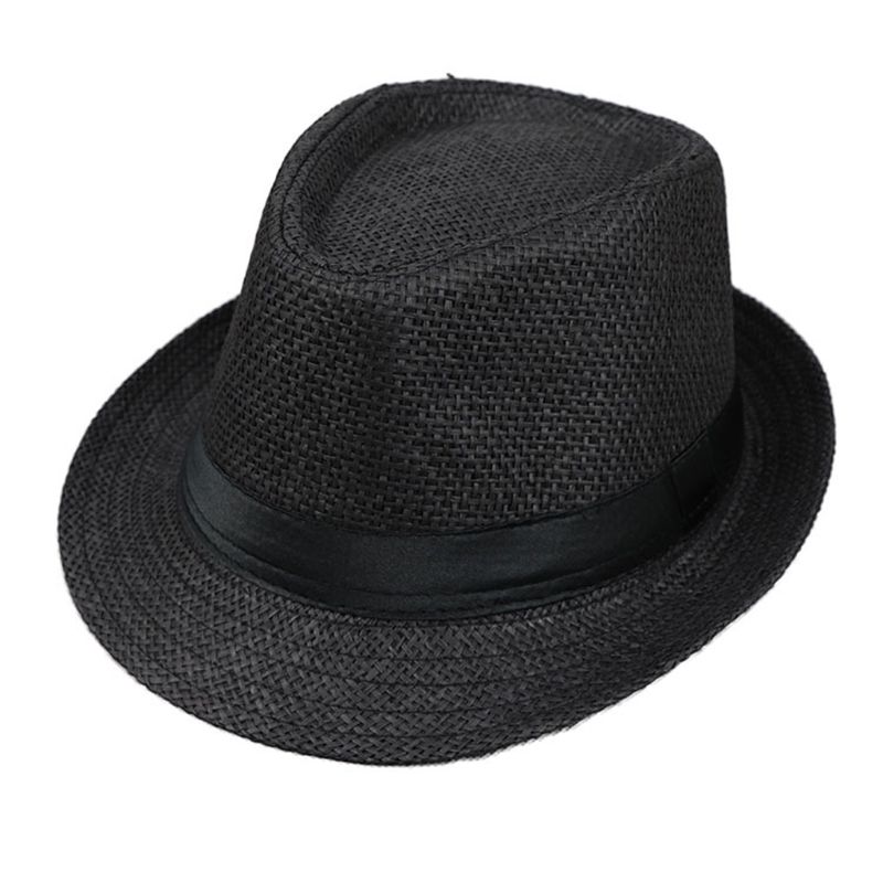 Bambini bambini estate spiaggia cappello di paglia Jazz Panama Trilby cappello Fedora Gangster cappelli traspiranti all&#39;aperto ragazze ragazzi cappello da sole: Black A