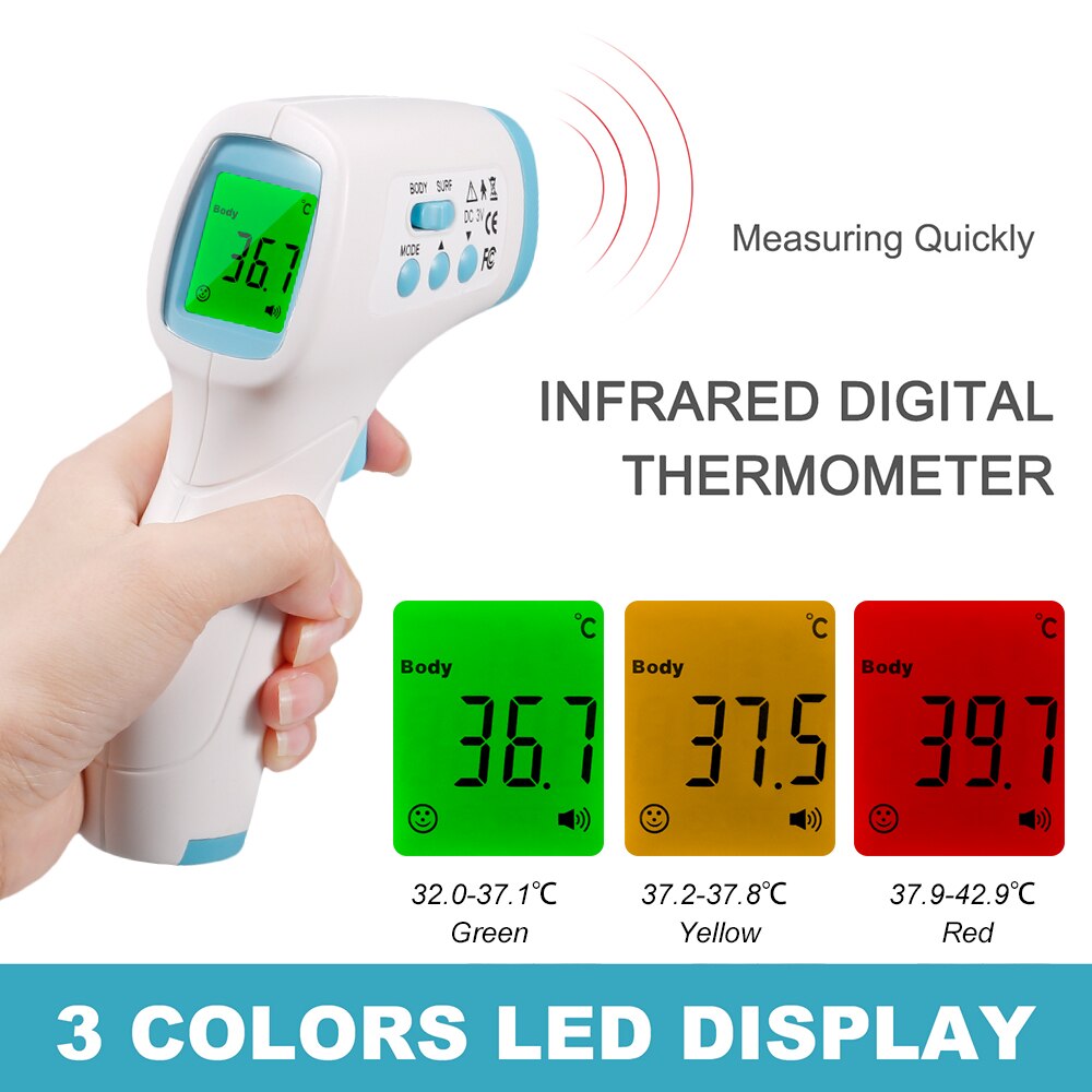 Digitale Voorhoofd Thermometer Infrarood Thermometer Non-Contact Body Temperatuurmeter Hoge Gevoeligheid Met Koorts Alarm: Black