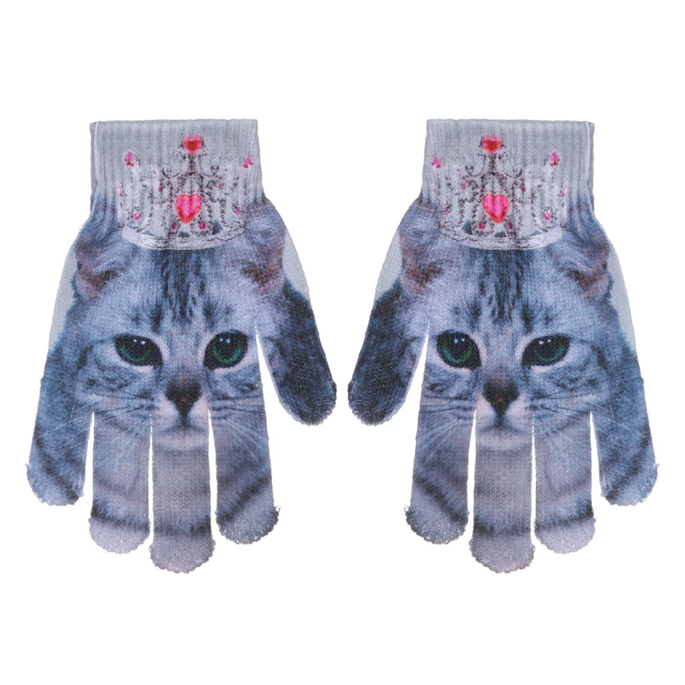 1 Pair Cute 3D Animal Print Knitted Kitty Pet for Children Kids Cute Gloves Warm Winter Knitted Gloves: 3