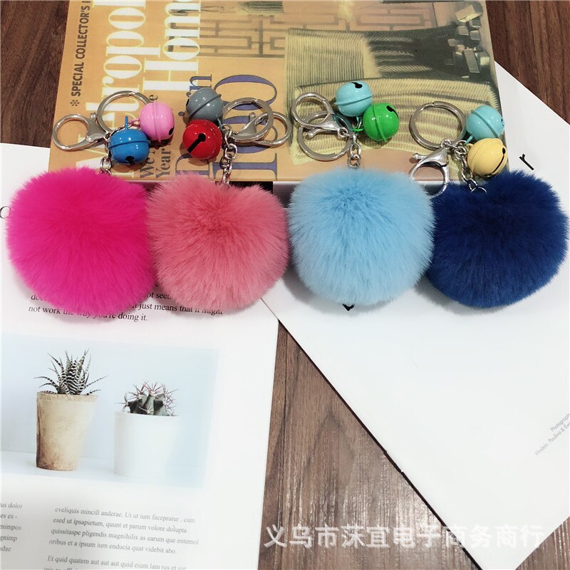 -love 8cm faux rex kanin pom-pom nøglering tiy kontrast farve klokke par taske tilbehør sydkorea små smykker tilbehør