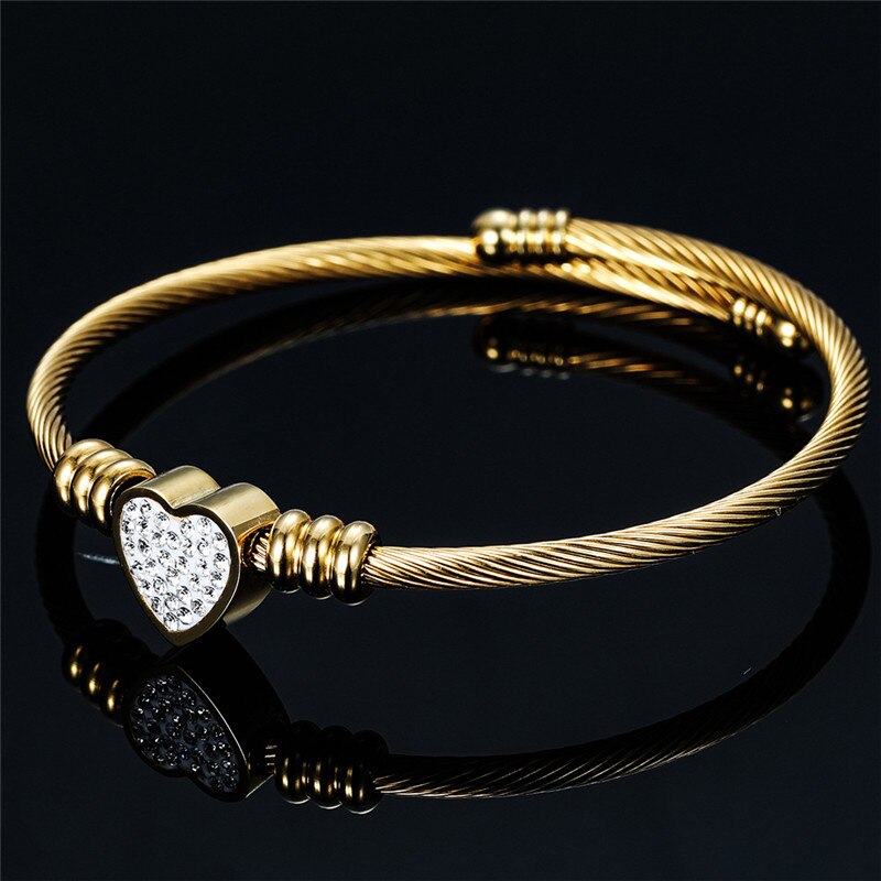 ZORCVENS Neue Liebe Herz Charme Armbänder Für Frauen Gold Silber Farbe Edelstahl Kristall Armbinde & Armreif Schmuck für Frau