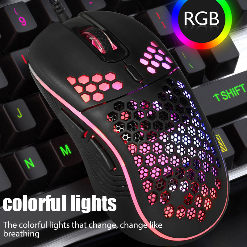 GM86 USB Wired Lightweight Gaming Mouse RGB Backlit Mouse with 6 Buttons 7200DPI Honeycomb Shell Mouse for PC Laptop Computer