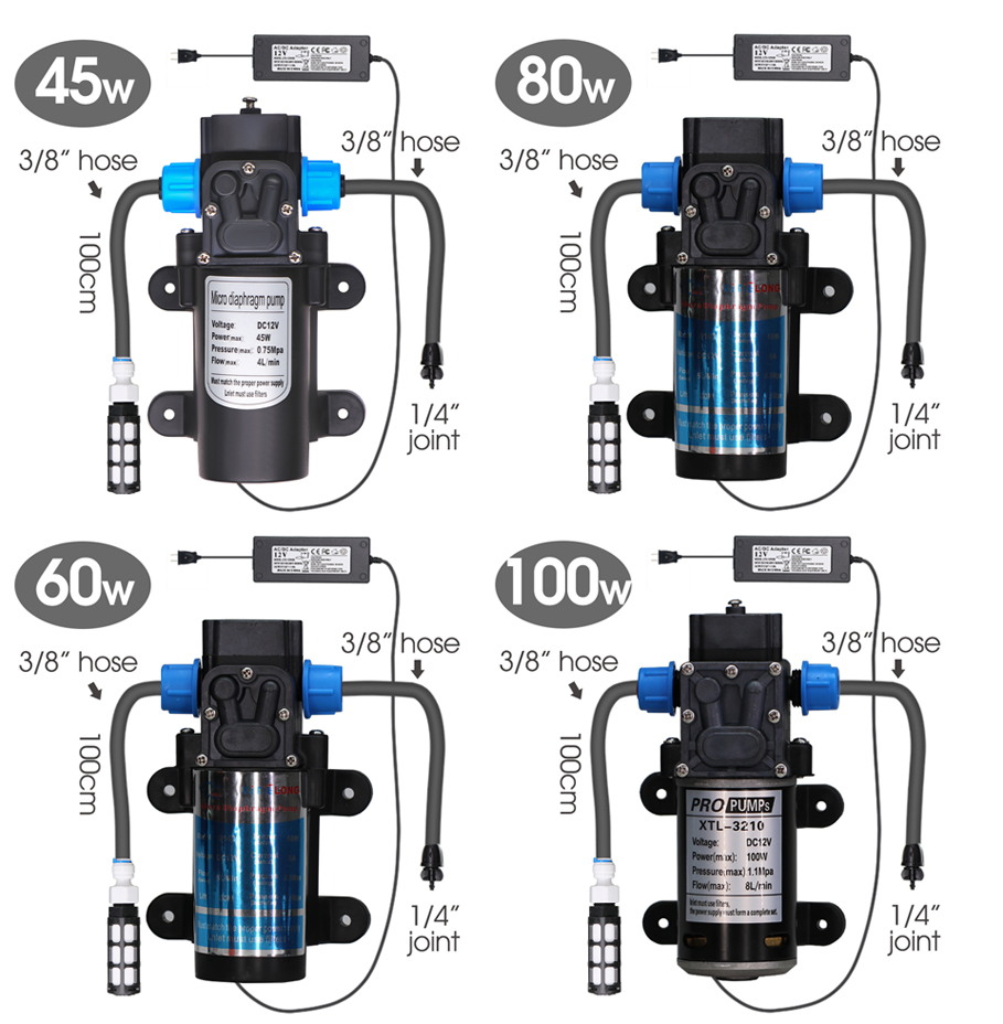 5M-30M 45W-60W Self-priming Pump Watering System 360° Bendable Mist Brass Misting Sprinkler Quick Connector Drip Irrigation Kits